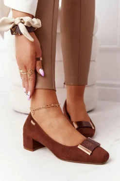 Zamszowe Czółenka Na Obcasie Sergio Leone PB142 Brązowe