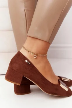 Zamszowe Czółenka Na Obcasie Sergio Leone PB142 Brązowe