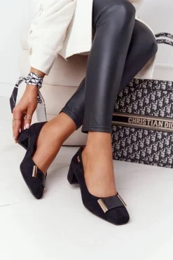 Zamszowe Czółenka Na Obcasie Sergio Leone PB142 Czarne