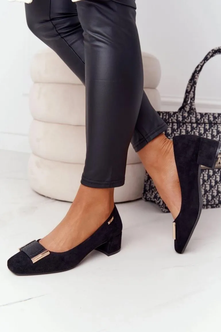 Zamszowe Czółenka Na Obcasie Sergio Leone PB142 Czarne