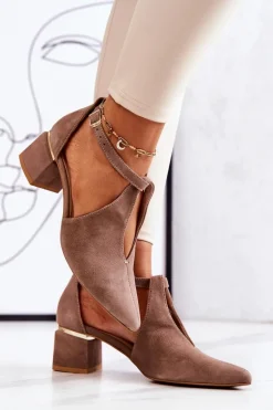 Zamszowe Czółenka Na Obcasie Laura Messi 2309 Beżowe