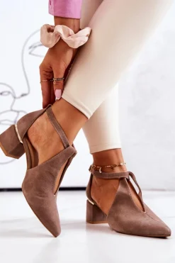 Zamszowe Czółenka Na Obcasie Laura Messi 2309 Beżowe