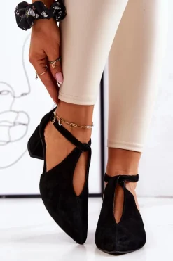 Zamszowe Czółenka Na Obcasie Laura Messi 2309 Czarne