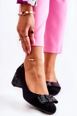 Zamszowe Czółenka Na Obcasie Sergio Leone PB149 Czarne