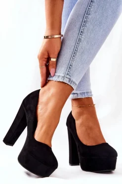 Zamszowe Czółenka Na Platformie Czarne Bemiso