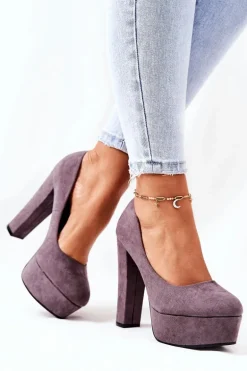 Zamszowe Czółenka Na Platformie Szare Bemiso