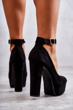 Zamszowe Czółenka Na Platformie Czarne Rivia