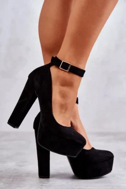 Zamszowe Czółenka Na Platformie Czarne Rivia