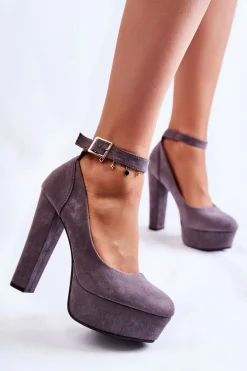 Zamszowe Czółenka Na Platformie Szare Gottie