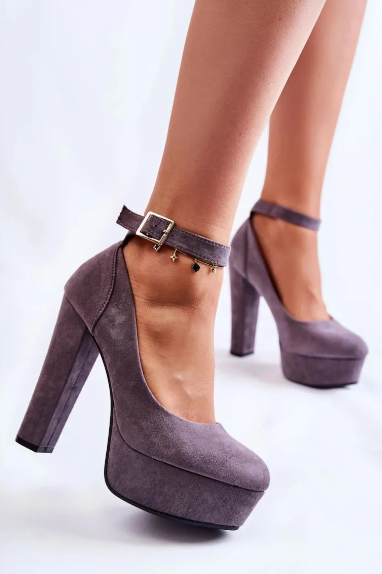 Zamszowe Czółenka Na Platformie Szare Gottie