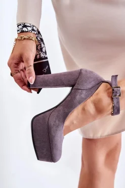 Zamszowe Czółenka Na Platformie Szare Gottie