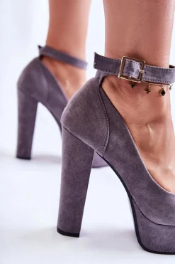 Zamszowe Czółenka Na Platformie Szare Gottie