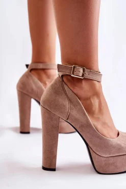 Zamszowe Czółenka Na Platformie Beżowe Gottie