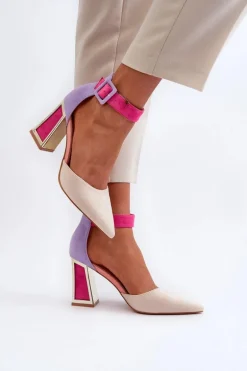 Zamszowe Czółenka Na Słupku Multikolor Lodho