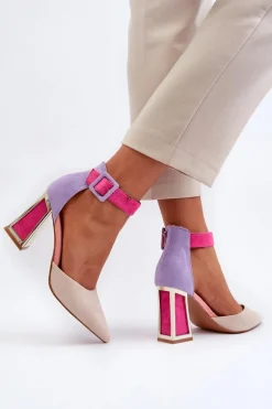 Zamszowe Czółenka Na Słupku Multikolor Lodho