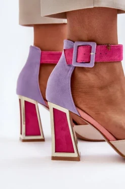 Zamszowe Czółenka Na Słupku Multikolor Lodho