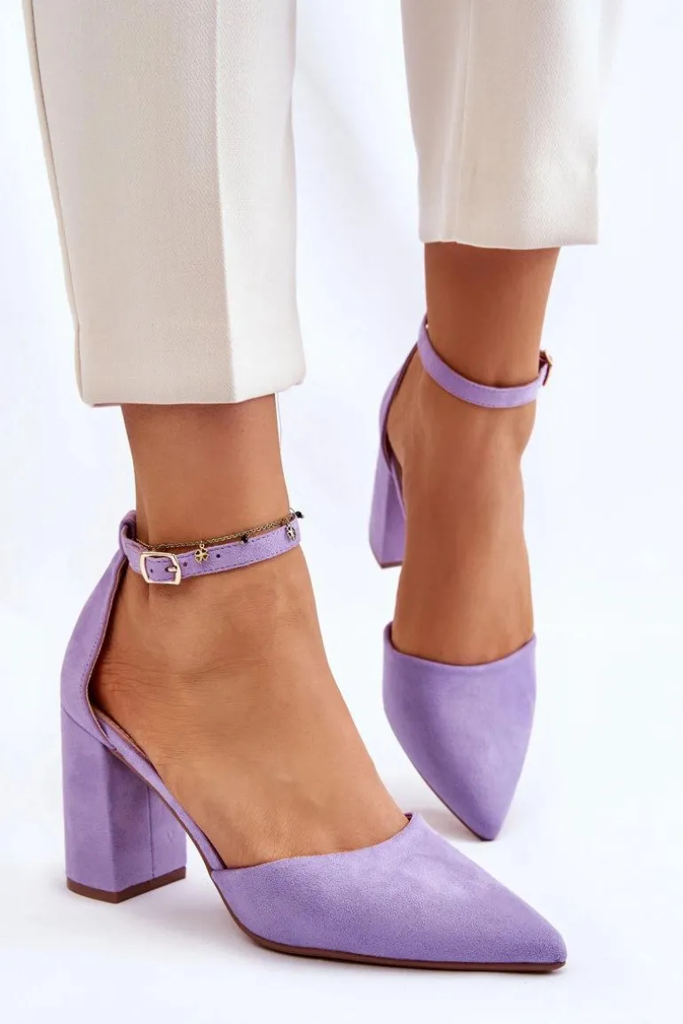 Zamszowe Czółenka Na Słupku Fioletowe Lexie