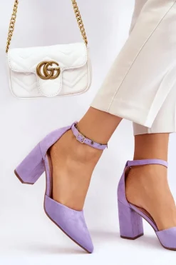 Zamszowe Czółenka Na Słupku Fioletowe Lexie