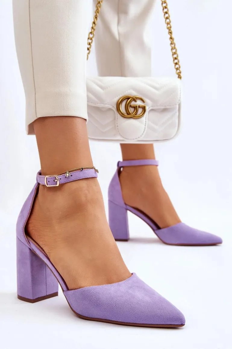 Zamszowe Czółenka Na Słupku Fioletowe Lexie