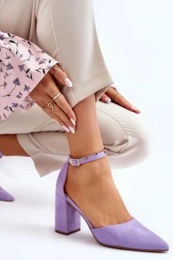 Zamszowe Czółenka Na Słupku Fioletowe Lexie