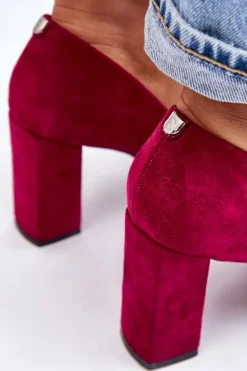 Zamszowe Czółenka Na Słupku Sergio Leone PB216 Fuksja