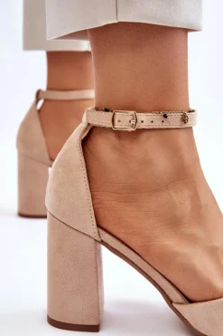 Zamszowe Czółenka Na Słupku Beżowe Lexie