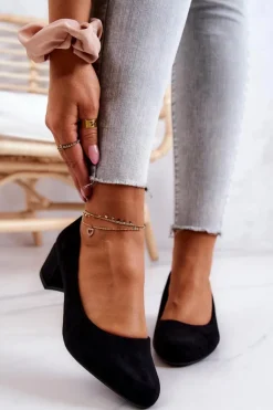 Zamszowe Czółenka Na Słupku Sergio Leone PB291 Czarne