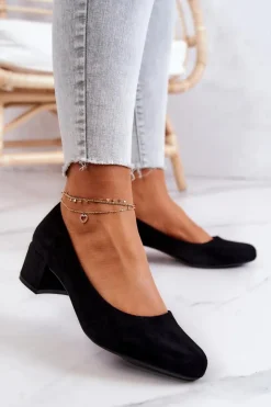 Zamszowe Czółenka Na Słupku Sergio Leone PB291 Czarne