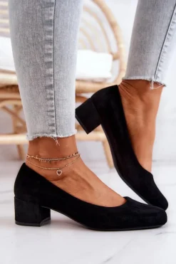 Zamszowe Czółenka Na Słupku Sergio Leone PB291 Czarne