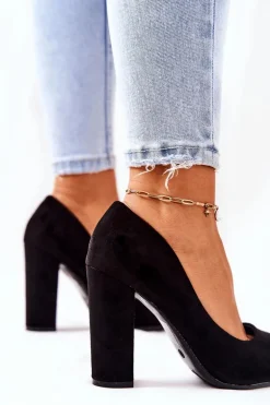 Zamszowe Czółenka Na Słupku Czarne Valoris