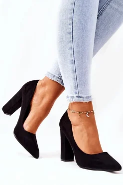 Zamszowe Czółenka Na Słupku Czarne Valoris