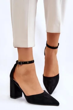 Zamszowe Czółenka Na Słupku Czarne Lexie