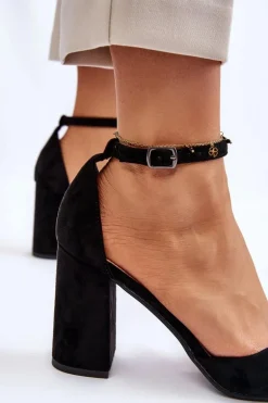 Zamszowe Czółenka Na Słupku Czarne Lexie