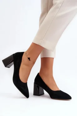 Zamszowe Czółenka Na Słupku Czarne Alessyndra