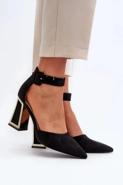 Zamszowe Czółenka Na Słupku Czarne Lodho