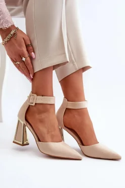 Zamszowe Czółenka Na Słupku Beżowe Lodho