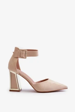 Zamszowe Czółenka Na Słupku Beżowe Lodho