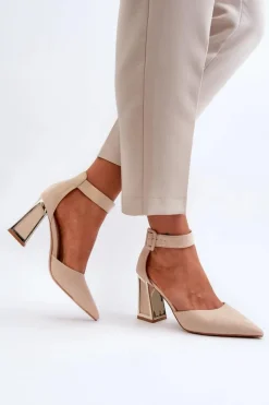 Zamszowe Czółenka Na Słupku Beżowe Lodho