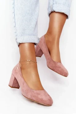 Zamszowe Czółenka Na Słupku Sergio Leone PB178 Różowe