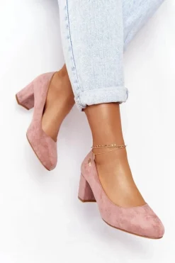 Zamszowe Czółenka Na Słupku Sergio Leone PB178 Różowe