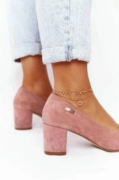 Zamszowe Czółenka Na Słupku Sergio Leone PB178 Różowe