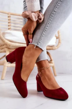 Zamszowe Czółenka Na Słupku Sergio Leone PB178 Bordowe