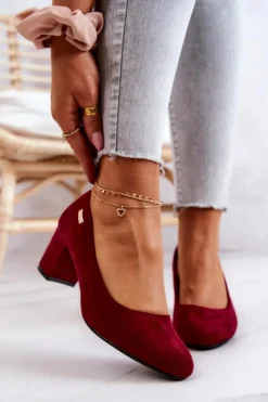 Zamszowe Czółenka Na Słupku Sergio Leone PB178 Bordowe