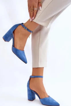 Zamszowe Czółenka Na Słupku Niebieskie Lexie