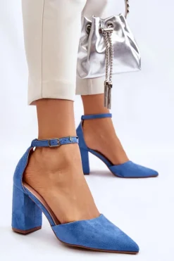 Zamszowe Czółenka Na Słupku Niebieskie Lexie