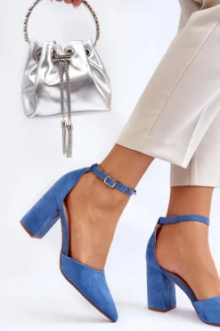 Zamszowe Czółenka Na Słupku Niebieskie Lexie