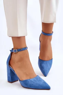 Zamszowe Czółenka Na Słupku Niebieskie Lexie