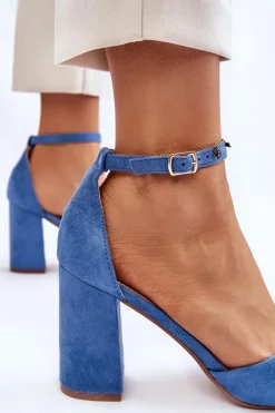 Zamszowe Czółenka Na Słupku Niebieskie Lexie