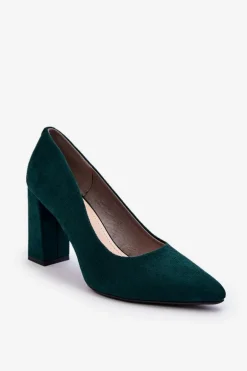 Zamszowe Czółenka Na Słupku Sergio Leone PB216 Zielone