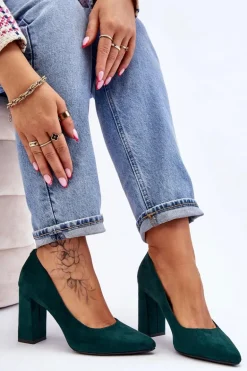 Zamszowe Czółenka Na Słupku Sergio Leone PB216 Zielone